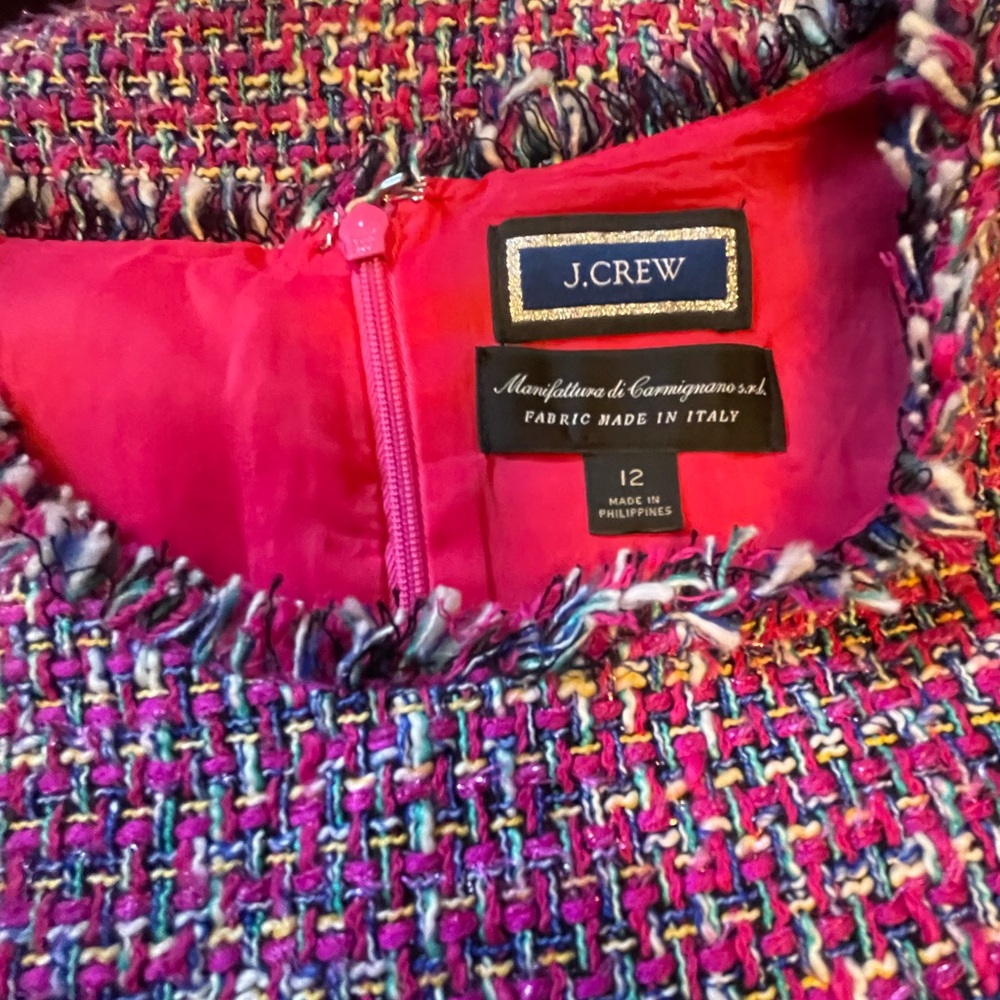 J. Crew Collection Vibrant Pink and Multicolor Tweed Resume Dress - Picture 4 of 14